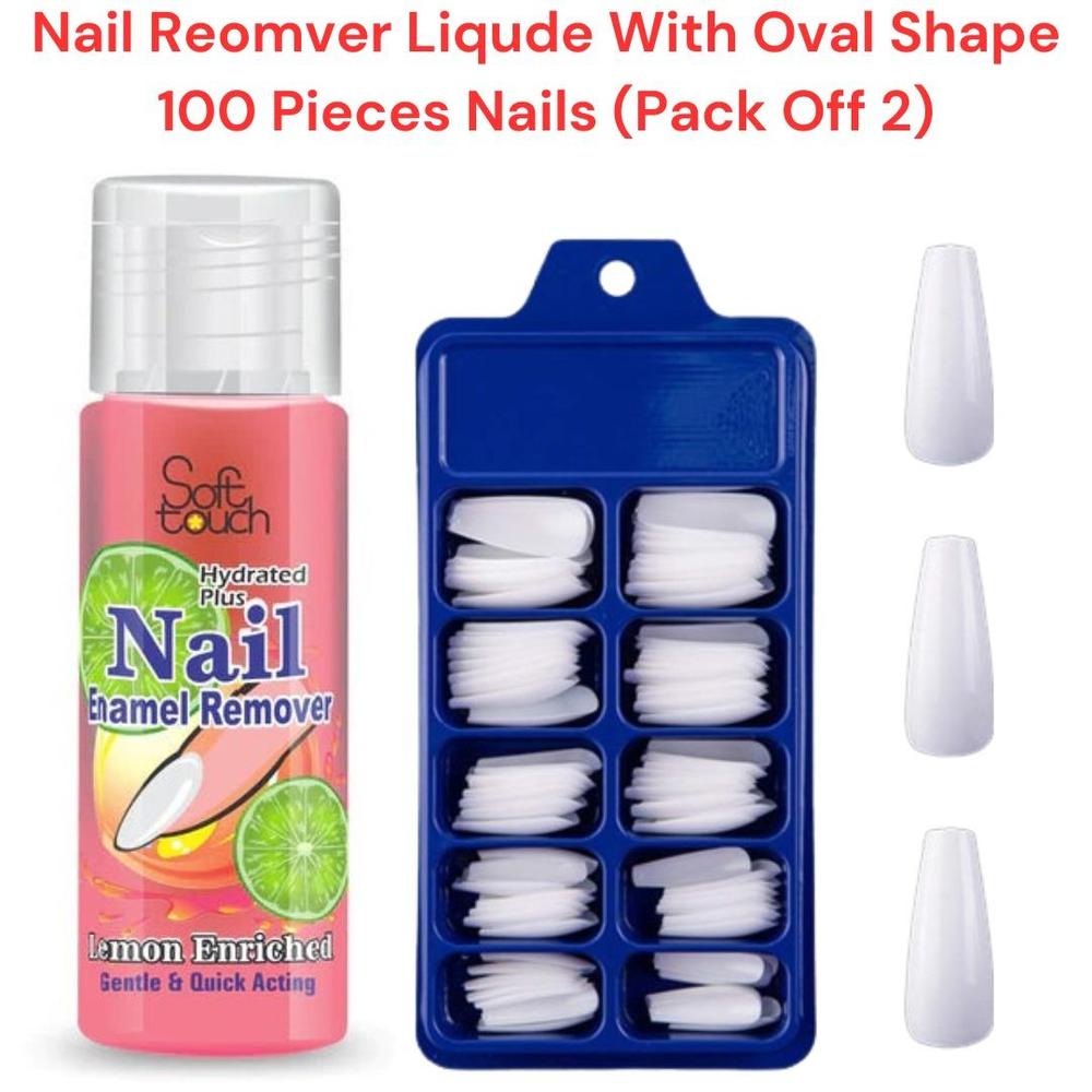 100 Pcs Stick on Artificial Nails, Pack of 2 with Nail Remover