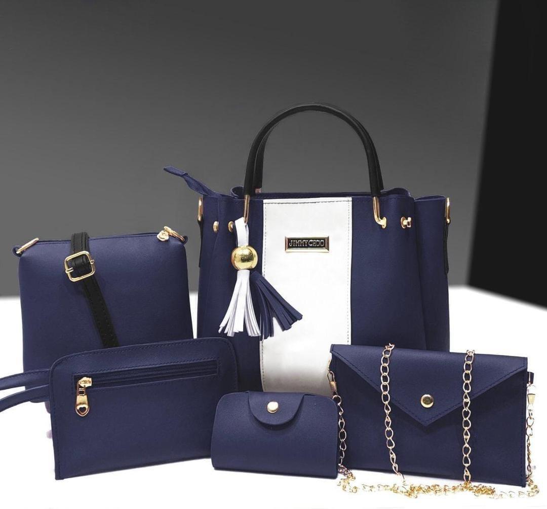Women's Stylish Leather Handbag - Set of 5