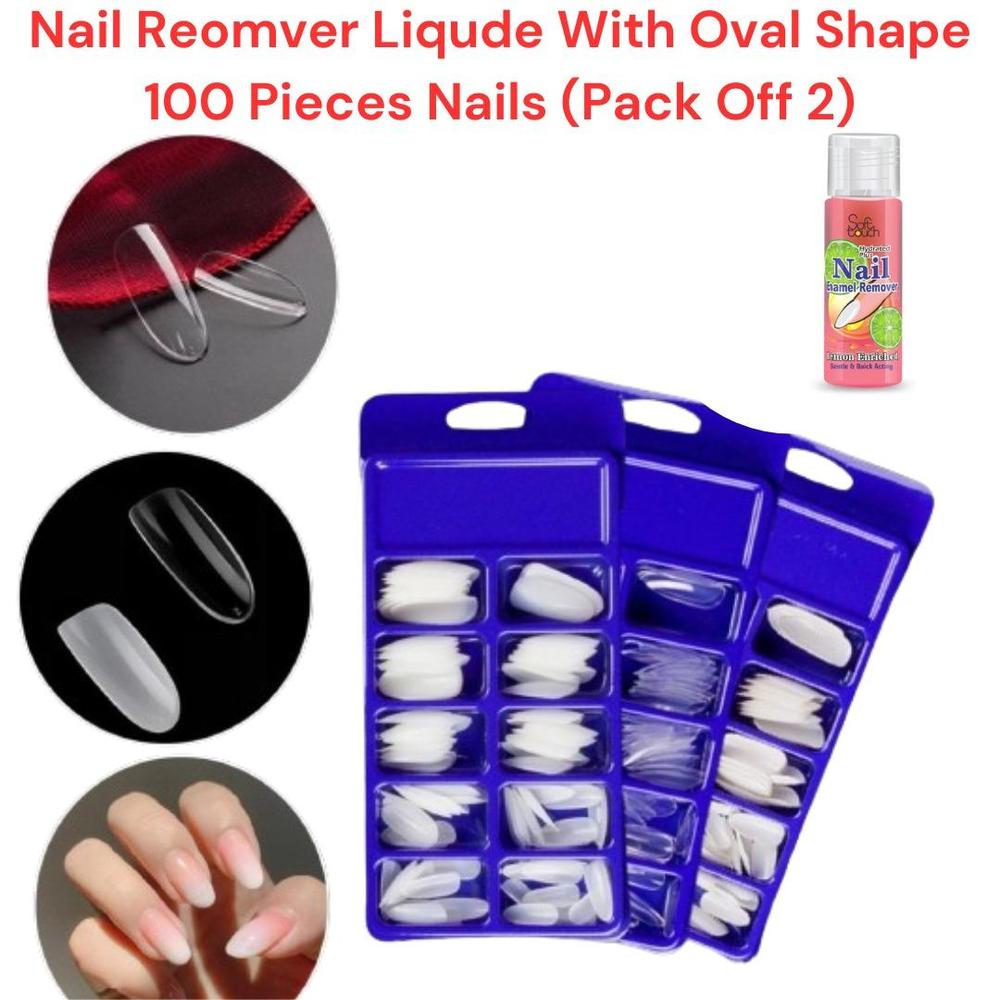 100 Pcs Stick on Artificial Nails, Pack of 2 with Nail Remover