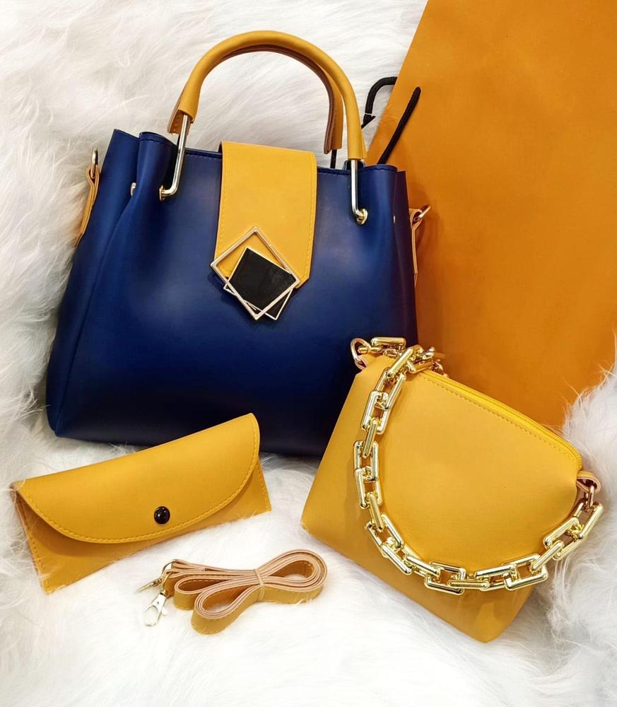 Women's Leather Plain Handbag - Set of 3