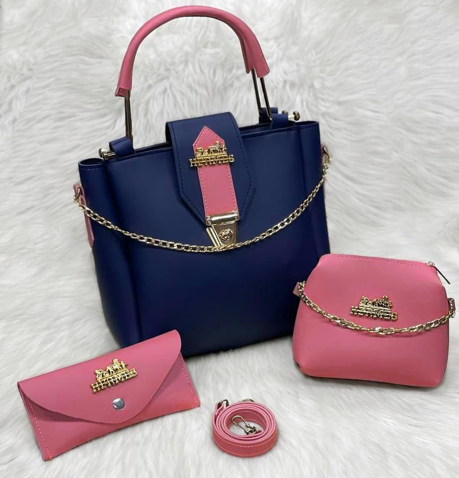 Women's Plain Leather Handbag - Set of 3