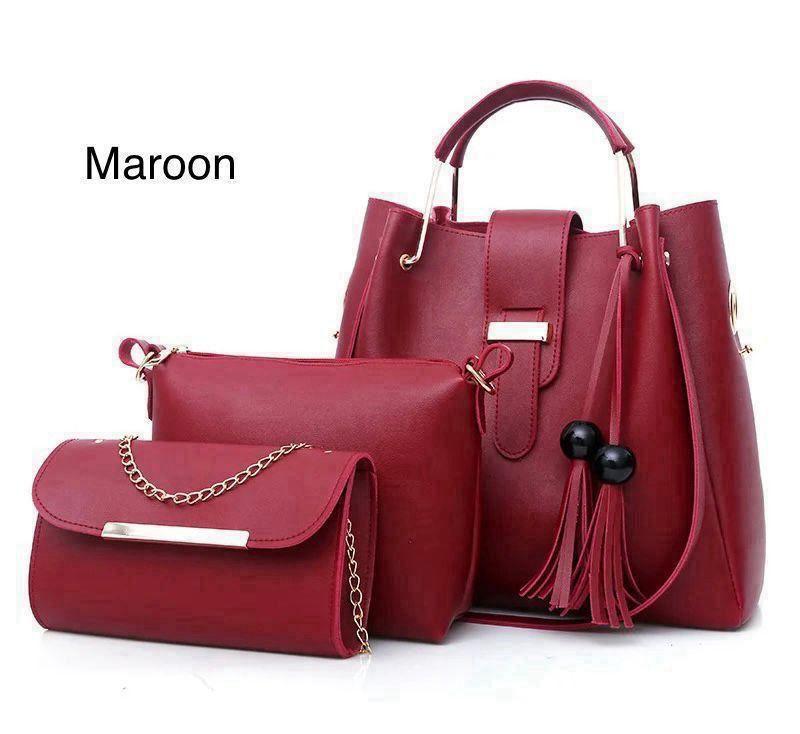 Stylish Women's Leather Handbag - Set of 3