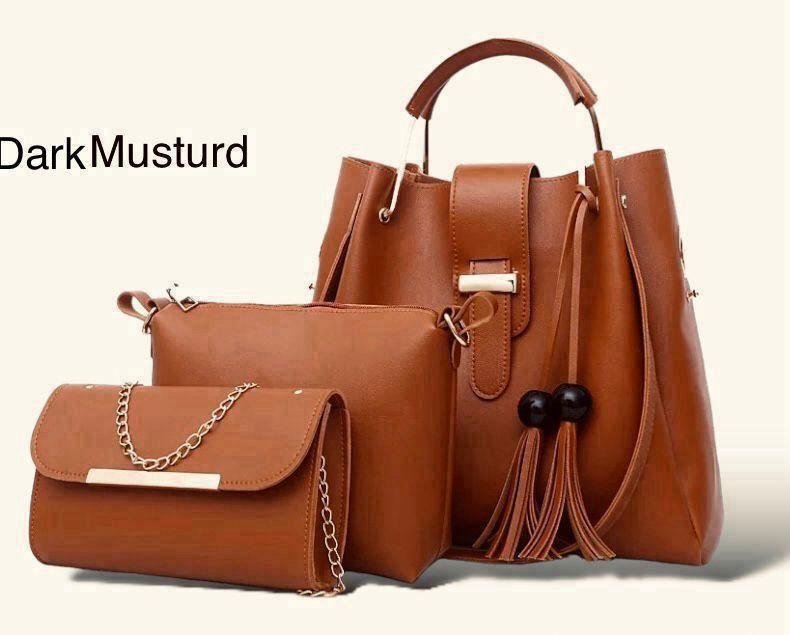 Stylish Women's Leather Handbag - Set of 3