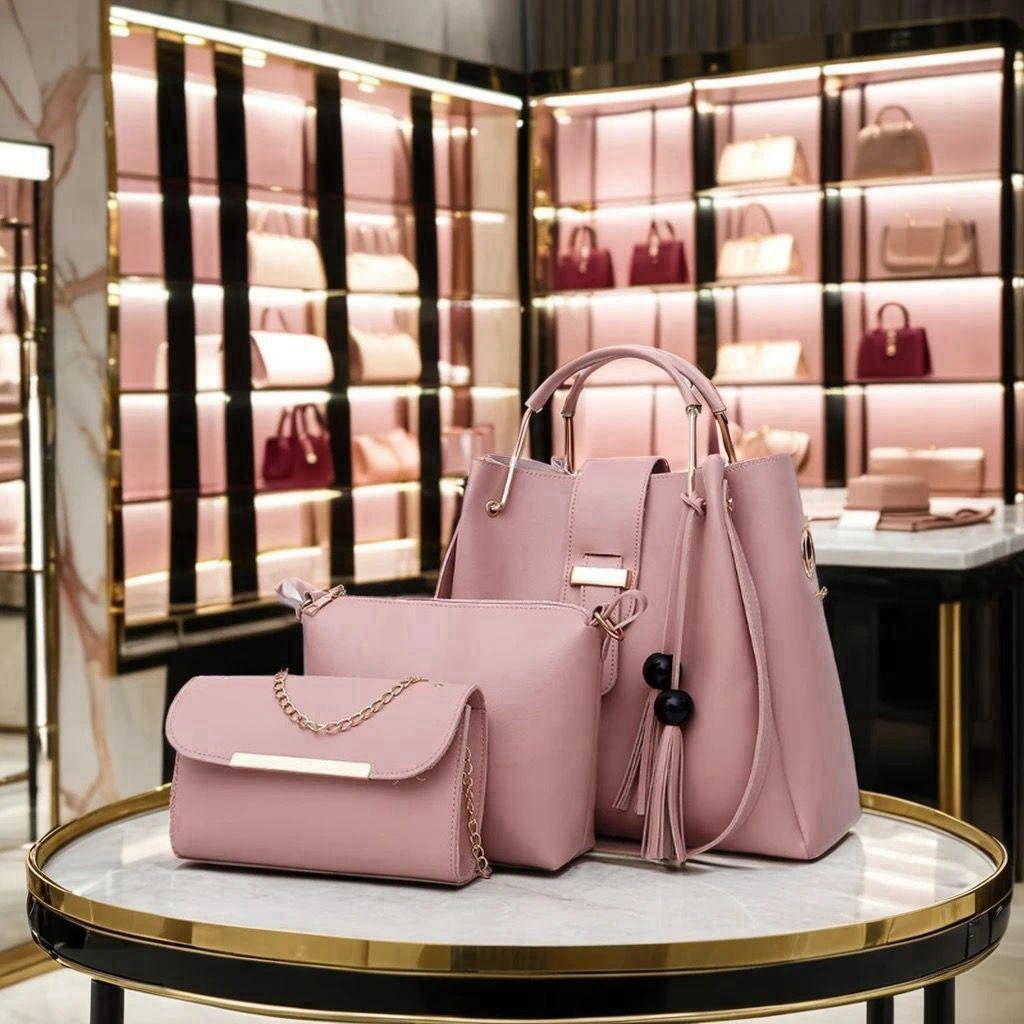 Stylish Women's Leather Handbag - Set of 3